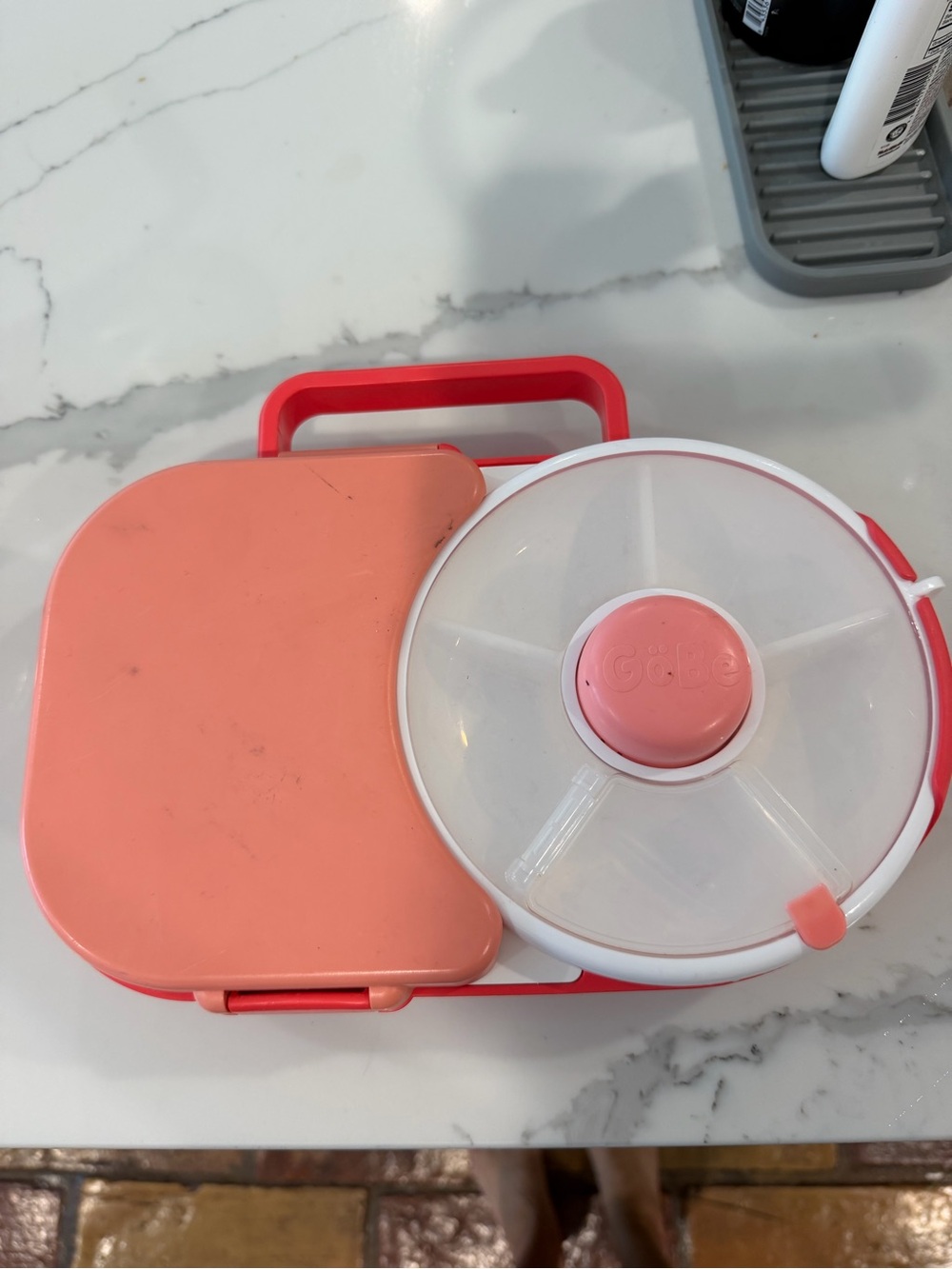 Coral Pink Divided Lunch Box with Handle